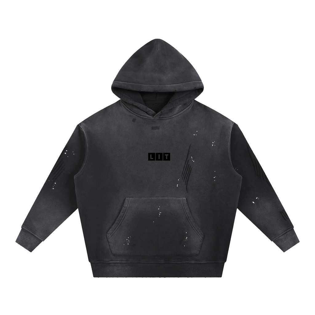 Vintage Washed Frayed Fleece Hoodie